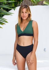 V-neck crop top black green reversible