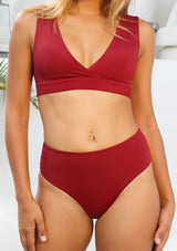sustainable swimsuit bottoms bordeaux red pink high waist