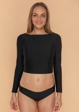 Swimwear long sleeve crop top black