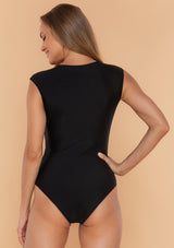 Swimsuit sleeveless one piece with zip black