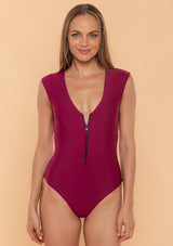 Swimsuit sleeveless one piece with zip purple