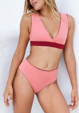 bikini bottoms red pink high waist reversible