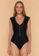 Swimsuit sleeveless one piece with zip black